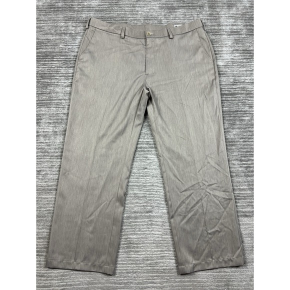 Haggar Pants Mens 40x32 Beige Straight‎ Fit Performance Slacks Polyester - Picture 1 of 12